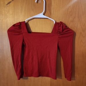 Toddler Girls SHEIN Red Puff Sleeve Fitted Blouse